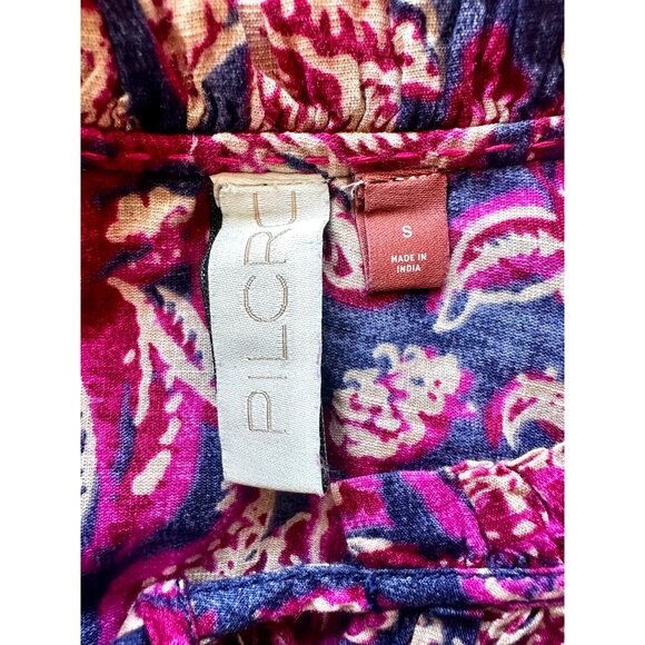 Pilcro Anthropologie Pink Blue Floral Boho Peasant Button Front Blouse Top Women - Picture 8 of 10